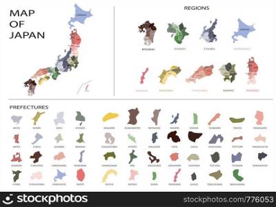 Japan map graphic vector - Separated isolated regions and prefecture provinces for design work or info graphic education and geography