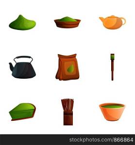 Japan matcha tea icon set. Cartoon set of 9 japan matcha tea vector icons for web design isolated on white background. Japan matcha tea icon set, cartoon style