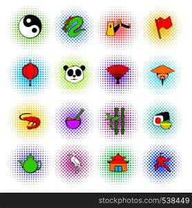Japan set icons in comics style isolated on white background. Japan set icons