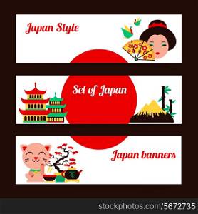 Japan style and culture horizontal banner set isolated vector illustration