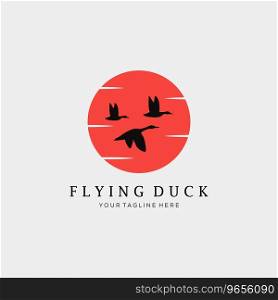 Japan sunset flying duck logo design Royalty Free Vector