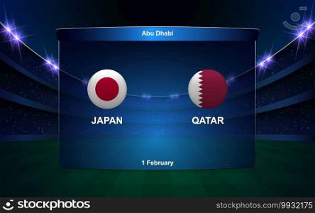 Japan vs Qatar football scoreboard broadcast graphic soccer template. football scoreboard broadcast graphic 
