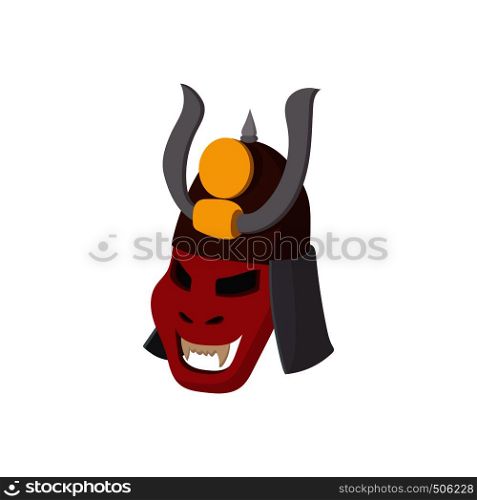 Japanese armour mask icon on white background in cartoon style. Armour mask icon, cartoon style