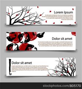Japanese banner or poster templates. Asian banners with vector sakura and fishes illustration. Japanese banner templates. Asian banners with vector sakura and fishes