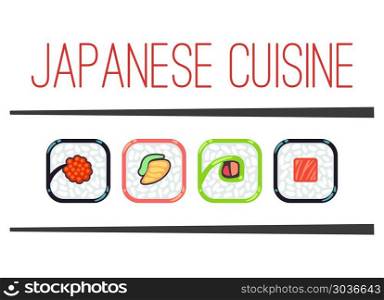 Japanese cuisine restaurant logo template. Japanese cuisine restaurant logo template. Traditional seafood menu, vector illustration
