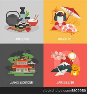 Japanese Culture Flat Icon Set. Japanese food culture architecture and style icon set isolated vector illustration
