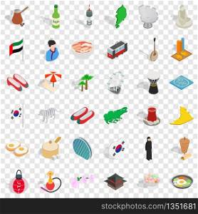 Japanese culture icons set. Isometric style of 36 japanese culture vector icons for web for any design. Japanese culture icons set, isometric style