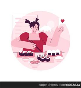 Japanese food abstract concept vector illustration. Oriental cuisine, japanese sushi takeout, gourmet food market, traditional asian restaurant menu, takeaway, chopsticks eating abstract metaphor.. Japanese food abstract concept vector illustration.