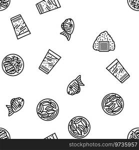 japanese food asian meal vector seamless pattern thin line illustration. japanese food asian meal vector seamless pattern