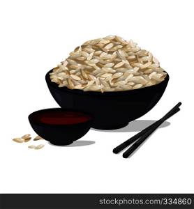 Japanese food. Bowl with white rice. Vector illustrations set rice in bowl with sauce traditional. Japanese food. Bowl with white rice. Vector illustrations set