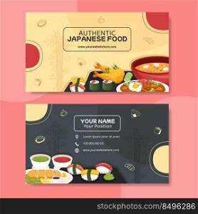 Japanese Food Card Horizontal Template Flat Cartoon Background Vector Illustration