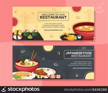 Japanese Food Horizontal Banner Template Flat Cartoon Background Vector Illustration