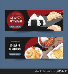 Japanese food illustration for banner. Tempura-themed graphic design for advertisement.