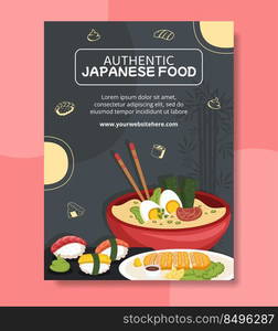 Japanese Food Poster Template Flat Cartoon Background Vector Illustration