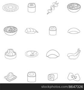Japanese food set icons in outline style isolated on white background. Japanese food icon set outline