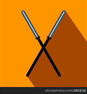 Japanese kendo sword flat icon on a yellow background. Japanese kendo sword flat icon