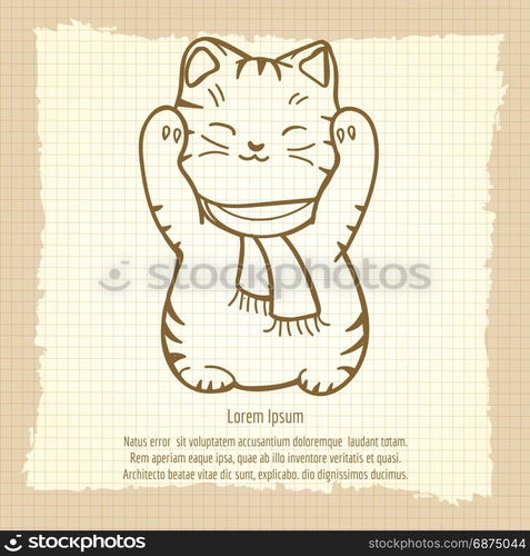 Japanese lucky cat vintage pattern. Chinese or japanese lucky cat vintage pattern, vector illustration