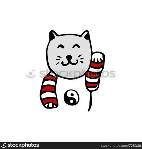 Japanese maneki neko cat. Vector good luck sign. Doodle illustration. Japanese maneki neko cat. Vector good luck sign. Doodle illustration.
