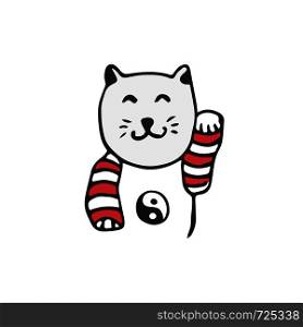 Japanese maneki neko cat. Vector good luck sign. Doodle illustration. Japanese maneki neko cat. Vector good luck sign. Doodle illustration.