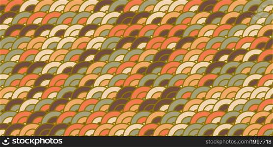 Japanese pattern circle overlapping. Orange background with gold lines retro style
