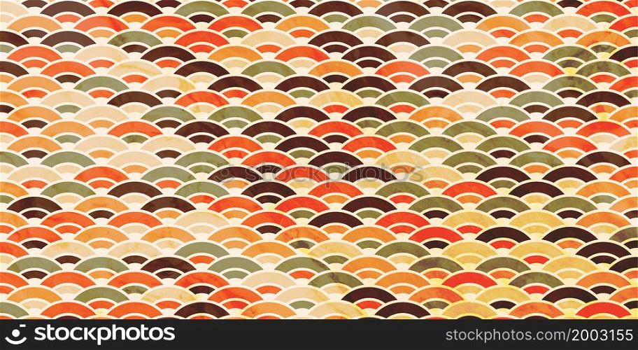 Japanese pattern colorful background with circle overlapping and marble texture retro style