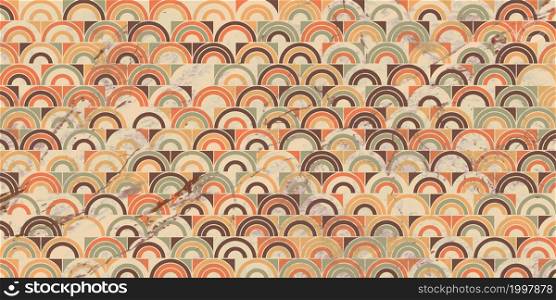 Japanese pattern with circle overlapping and marble texture grunge background retro style
