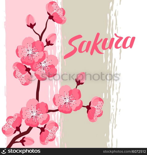 Japanese sakura background with stylized flowers. Image for holiday invitations, greeting cards, posters.