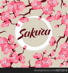 Japanese sakura background with stylized flowers. Image for holiday invitations, greeting cards, posters.