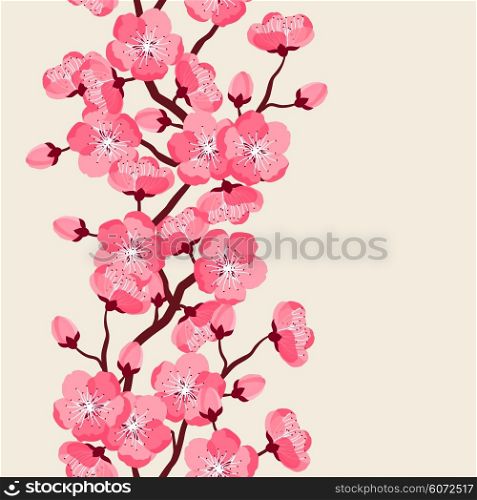 Japanese sakura seamless pattern with stylized flowers. Background made without clipping mask. Easy to use for backdrop, textile, wrapping paper.