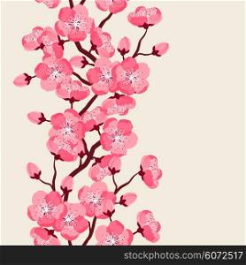 Japanese sakura seamless pattern with stylized flowers. Background made without clipping mask. Easy to use for backdrop, textile, wrapping paper.