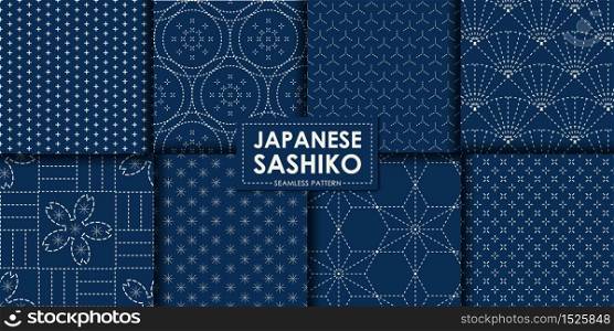 Japanese sashiko seamless pattern vector collection, Decorative wallpaper.