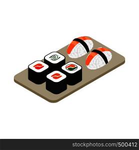 Japanese seafood sushi , roll icon in isometric 3d style on a white background . Japanese seafood sushi , roll icon