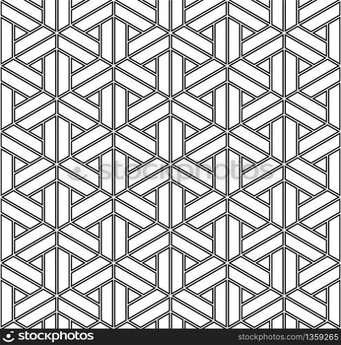 Japanese seamless geometric pattern .Black and white color.For design template,textile,fabric,wrapping paper,engraving.Doubled fine lines. Seamless traditional Japanese geometric ornament .Black and white.
