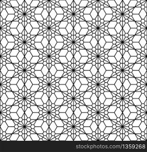 Japanese seamless geometric pattern .Black and white silhouette lines.For design template,textile,fabric,wrapping paper,laser cutting and engraving.AVERAGE thickness lines.. Seamless traditional Japanese geometric ornament .Black and white.
