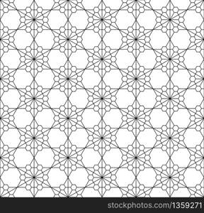 Japanese seamless geometric pattern .Black and white silhouette lines.For design template,textile,fabric,wrapping paper,laser cutting and engraving.Fine lines.. Seamless traditional Japanese geometric ornament .Black and white.