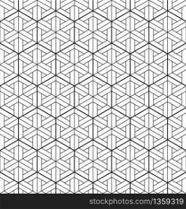 Japanese seamless geometric pattern .Black and white silhouette lines.For design template,textile,lattice,fabric,wrapping paper,laser cutting and engraving.Hexagon grid.. Seamless traditional Japanese geometric ornament .Black and white.