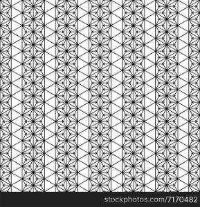 Japanese seamless geometric pattern .Black and white silhouette lines.For design template,textile,fabric,wrapping paper,laser cutting and engraving.Hexagon grid.Medium thickness lines. Seamless traditional Japanese geometric ornament .Black and white.