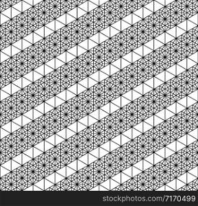 Japanese seamless geometric pattern .Black and white silhouette lines.For design template,textile,fabric,wrapping paper,laser cutting and engraving.Hexagon grid.Medium thickness lines. Seamless traditional Japanese geometric ornament .Black and white.