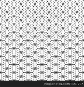 Japanese seamless geometric pattern .Black and white silhouette lines.Hexagon grid.Thick and medium thickness lines. Seamless traditional Japanese geometric ornament .Black and white.