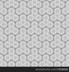 Japanese seamless geometric pattern .Black and white silhouette with average and fine lines.For design template,textile,fabric,wrapping paper,laser cutting and engraving.Two-level pattern. Seamless traditional Japanese geometric ornament .Black and white.