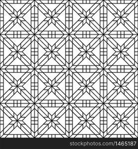 Japanese seamless geometric pattern .Black and white silhouette with average lines.Square scheme.For design template,textile,fabric,wrapping paper,laser cutting and engraving.. Seamless traditional Japanese geometric ornament .Black and white.