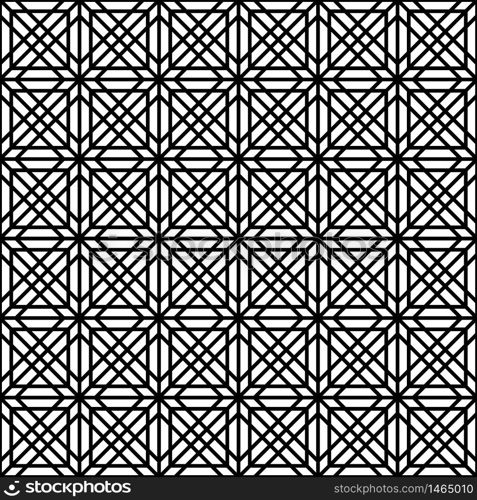 Japanese seamless geometric pattern .Black and white silhouette with thick lines.Square scheme.. Seamless traditional Japanese geometric ornament .Black and white.
