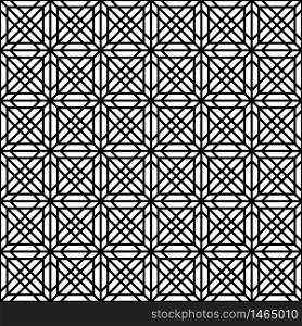 Japanese seamless geometric pattern .Black and white silhouette with thick lines.Square scheme.. Seamless traditional Japanese geometric ornament .Black and white.