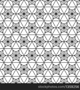 Japanese seamless geometric pattern .Black silhouette lines.For design template,textile,fabric,wrapping paper,laser cutting and engraving.Average thickneess lines.. Seamless geometric pattern based on japanese ornament kumiko .