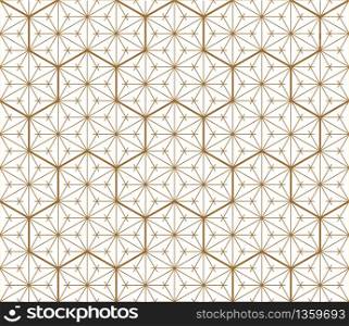 Japanese seamless geometric pattern .Brown and white silhouette with average and fine lines.For design template,textile,fabric,wrapping paper,laser cutting and engraving.. Seamless traditional Japanese geometric ornament .Golden color lines.