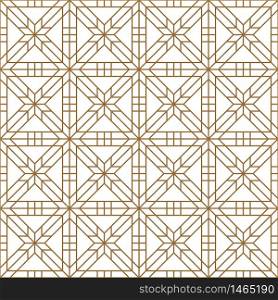 Japanese seamless geometric pattern .Brown and white silhouette with average lines.Square scheme.For design template,textile,fabric,wrapping paper,laser cutting and engraving.. Seamless traditional Japanese geometric ornament .Golden color lines.