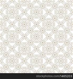 Japanese seamless geometric pattern .Brown and white silhouette with fine lines.Square scheme.For design template,textile,fabric,wrapping paper,laser cutting and engraving.. Seamless traditional Japanese geometric ornament .Golden color lines.