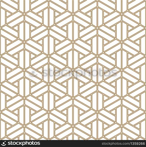 Japanese seamless geometric pattern .Doubled fine lines.For design template,textile,fabric,wrapping paper,engraving.Gold color. Seamless geometric pattern based on japanese ornament kumiko .