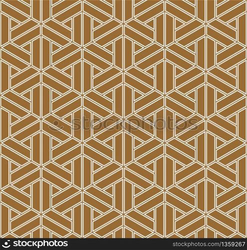 Japanese seamless geometric pattern .Doubled fine lines.For design template,textile,fabric,wrapping paper,engraving.Gold color background. Seamless geometric pattern based on japanese ornament kumiko .