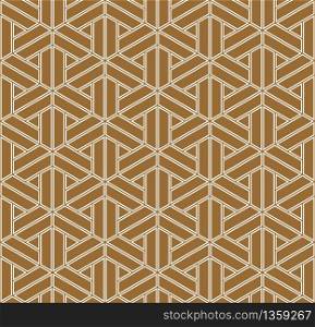 Japanese seamless geometric pattern .Doubled fine lines.For design template,textile,fabric,wrapping paper,engraving.Gold color background. Seamless geometric pattern based on japanese ornament kumiko .